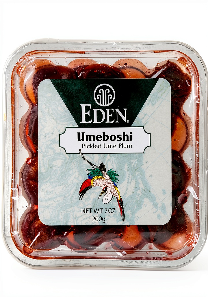 Eden Organic Japanese Pickled Plums in a traditional jar with rice balls