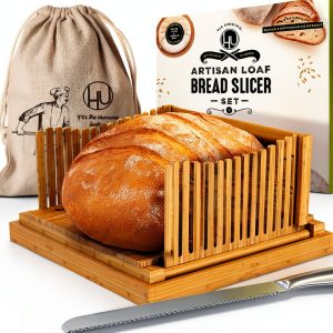 Bamboo Bread Slicer by LHU - 12" Adjustable Guide with Knife & Bag-0
