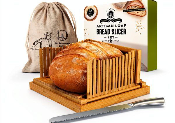 Bamboo Bread Slicer by LHU - 12" Adjustable Guide with Knife & Bag-0
