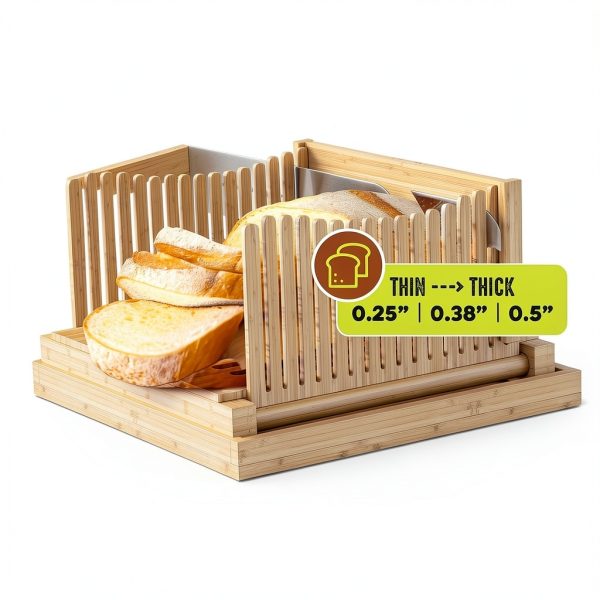 Bamboo Bread Slicer by LHU - 12" Adjustable Guide with Knife & Bag-5